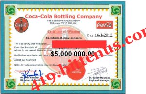 Award Winning Certificate Coca Cola